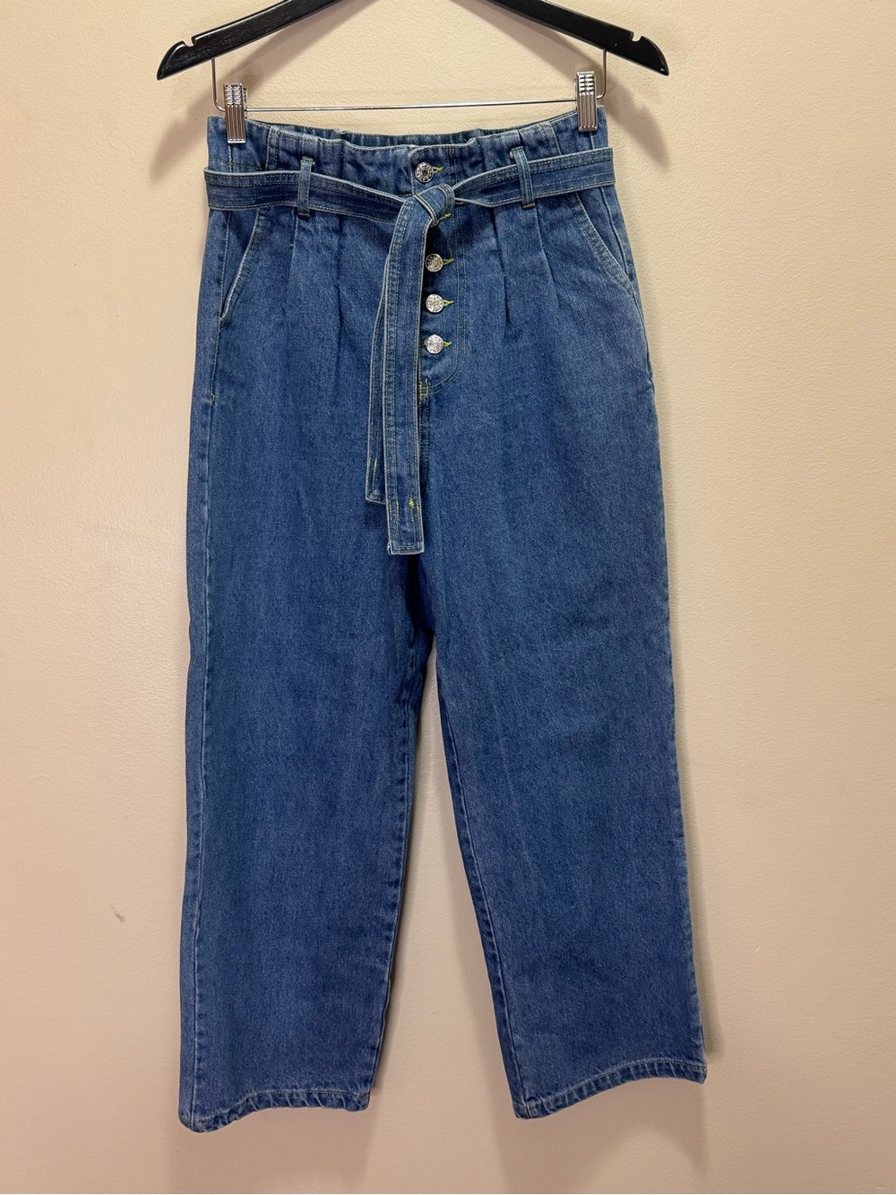 Se7en High-Waist Blue Paperbag Jeans with Tie Belt